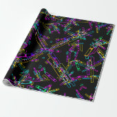 Neon Geometrie Explosie: Levendig Abstract Spatwer Cadeaupapier (Uitgerold)