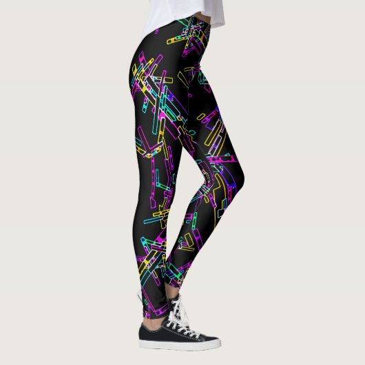 Neon Geometrie Explosie: Levendig Abstract Spatwer Leggings (Rechts)