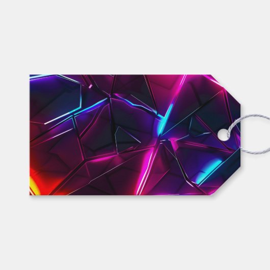 Neon Geometrisch Abstract Futuristisch Cyberpunk Cadeaulabel (Voorkant (Horizontaal))