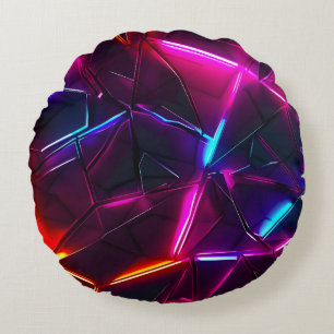 Neon Geometrisch Abstract Futuristisch Cyberpunk Rond Kussen
