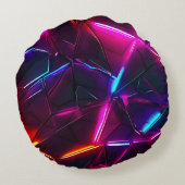 Neon Geometrisch Abstract Futuristisch Cyberpunk Rond Kussen (Achterkant)
