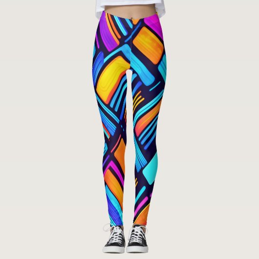 Neon geometrisch Abstract Leggings (Voorkant)