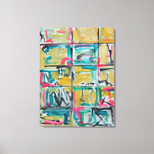 Neon Geometrisch Raster Abstract Canvas Afdruk (Voorkant)