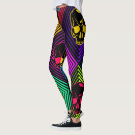 Neon geometrisch schedelpatroon leggings
