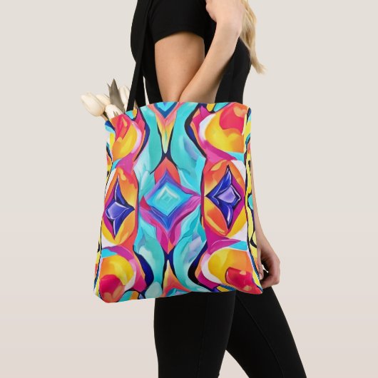 Neon Geometrische Fusie Kunst Tote Bag (Dichtbij)