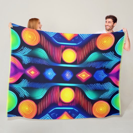 Neon Geometrische Mandala Kunst Fleece Deken (In situ)