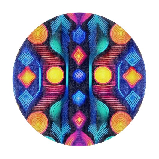 Neon geometrische mandala kunst snijplank (Voorkant)