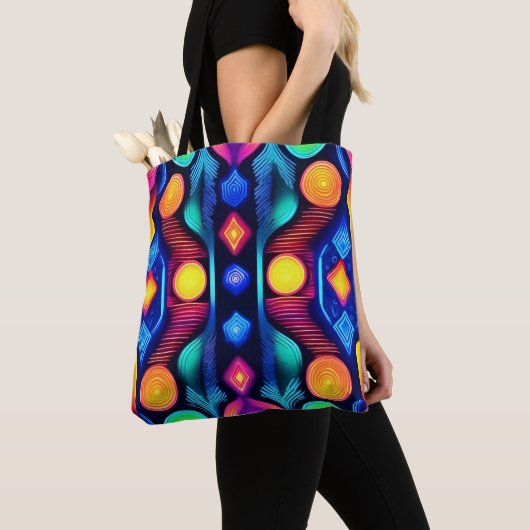 Neon Geometrische Mandala Kunst Tote Bag (Dichtbij)