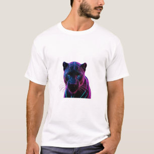 Neon geometrische panter – futuristische holografi t-shirt