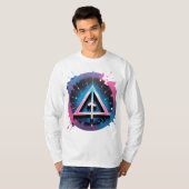 Neon geometrische pijl in kosmische splash t-shirt (Voorkant volledig)