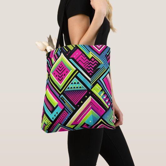 Neon Geometrische Pop Art Canvas tas (Dichtbij)