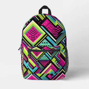 Neon geometrische retro vibes bedrukte rugzak