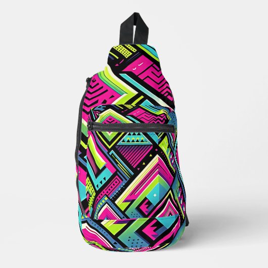 Neon geometrische retro vibes sling bag (Voorkant)