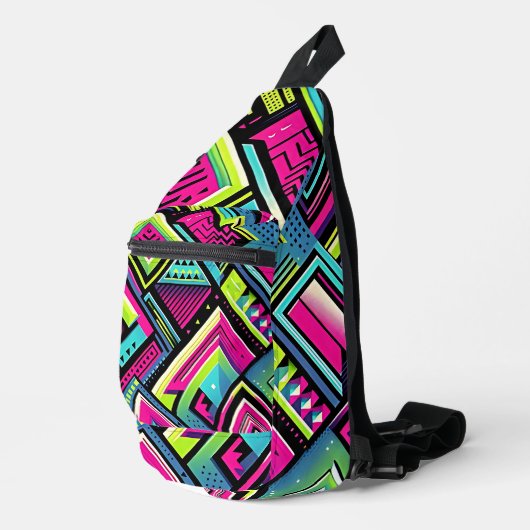 Neon geometrische retro vibes sling bag (Rechterhoek)