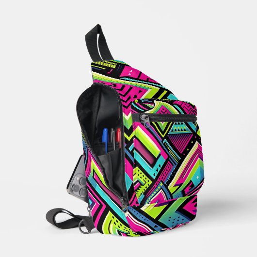 Neon geometrische retro vibes sling bag (Open)