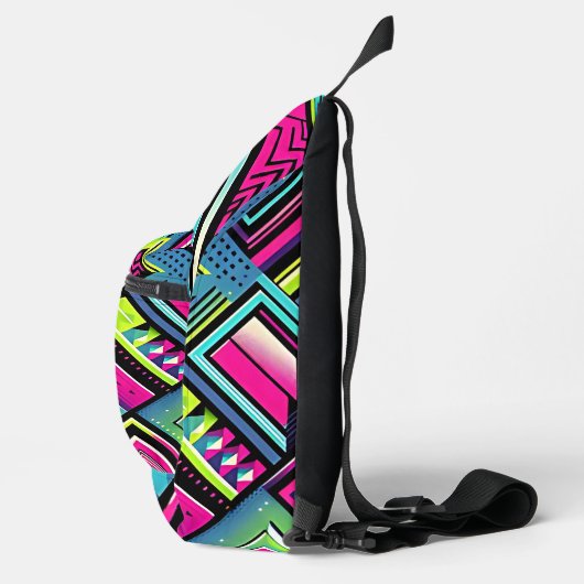 Neon geometrische retro vibes sling bag (Rechts)