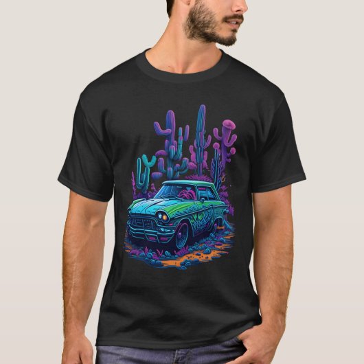 Neon geschenk voor vrienden van oldtimer auto's t-shirt (Voorkant)