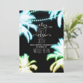 Neon Ggloing Palm Trees Beach Summer Party Kaart (Staand voorkant)