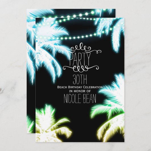 Neon Ggloing Palm Trees Beach Summer Party Kaart (Voorkant / Achterkant)