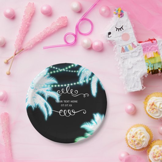 Neon Ggloing Palm Trees Beach Summer Party Papieren Bordje (Feest)