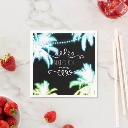 Neon Ggloing Palm Trees Beach Summer Party Servetten (Insitu)