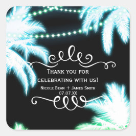 Neon Ggloing Palm Trees Beach Summer Party Vierkante Sticker