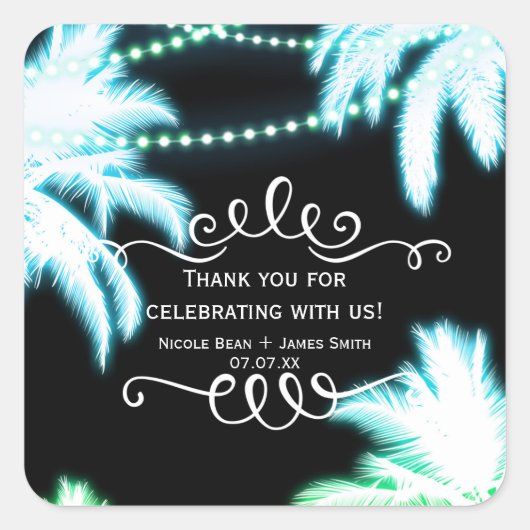 Neon Ggloing Palm Trees Beach Summer Party Vierkante Sticker (Voorkant)