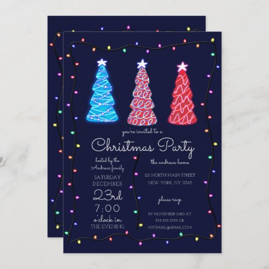 Neon Ggloing Trees Licht Kerst Kaart (Voorkant / Achterkant)