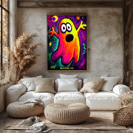 Neon Ghost - Vibrant Cartoon Pop Art Halloween Poster