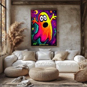 Neon Ghost - Vibrant Cartoon Pop Art Halloween Poster