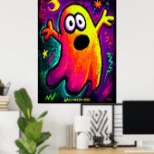 Neon Ghost - Vibrant Cartoon Pop Art Halloween Poster (Thuiskantoor)