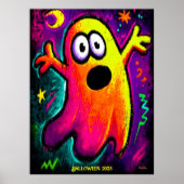 Neon Ghost - Vibrant Cartoon Pop Art Halloween Poster (Voorkant)
