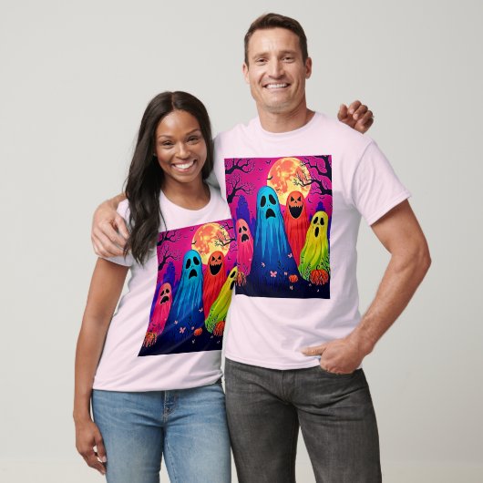 Neon Ghosts' Halloween-feestdesign T-shirt (Unisex)