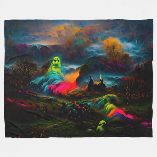 Neon Ghosts in a Haunted Fantasy Landscape Fleece Deken (Voorkant (Horizontaal))