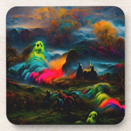 Neon Ghosts in een spookachtig fantasylandschap Bier Onderzetter