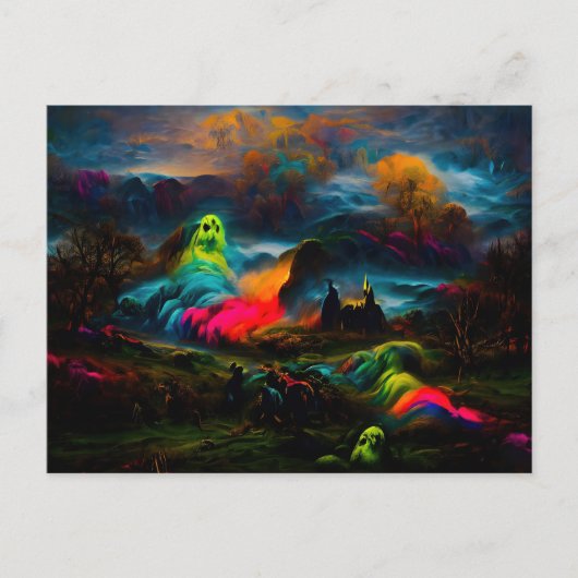 Neon Ghosts in een spookachtig fantasylandschap Briefkaart (Voorkant)