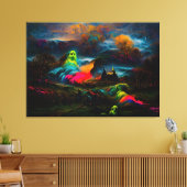 Neon Ghosts in een spookachtig fantasylandschap Canvas Afdruk (Insitu (Woonkamer))