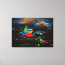 Neon Ghosts in een spookachtig fantasylandschap Canvas Afdruk