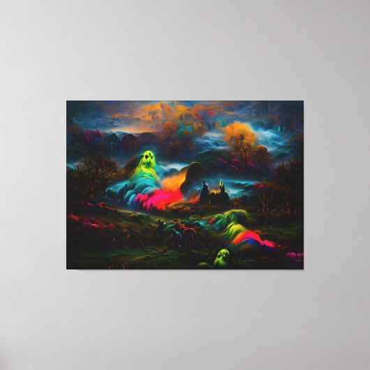 Neon Ghosts in een spookachtig fantasylandschap Canvas Afdruk (Voorkant)