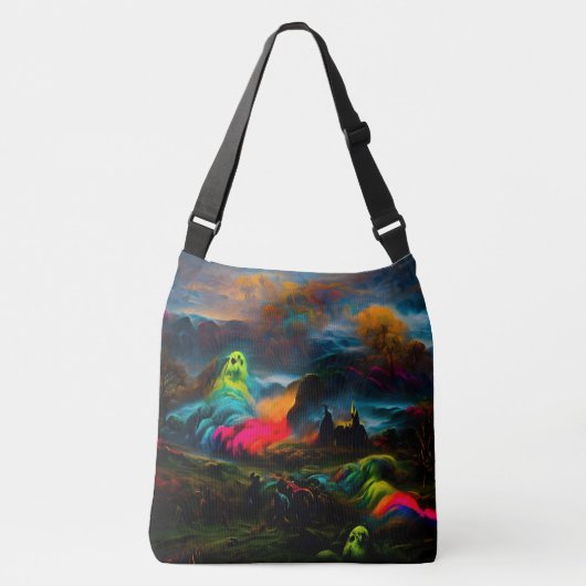 Neon Ghosts in een spookachtig fantasylandschap Crossbody Tas (Voorkant)