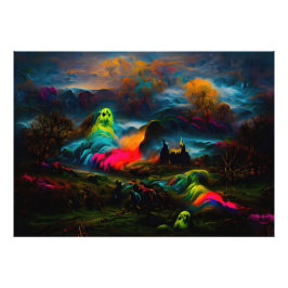 Neon Ghosts in een spookachtig fantasylandschap Foto Afdruk