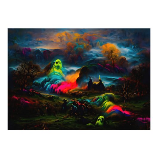 Neon Ghosts in een spookachtig fantasylandschap Foto Afdruk (Voorkant)