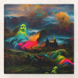 Neon Ghosts in een spookachtig fantasylandschap Glazen Onderzetter
