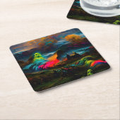 Neon Ghosts in een spookachtig fantasylandschap Kartonnen Onderzetters (Schuin)