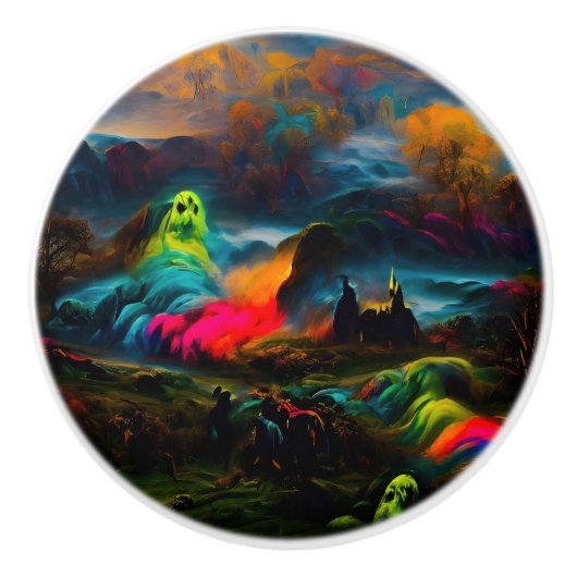 Neon Ghosts in een spookachtig fantasylandschap Keramische Knop (Voorkant)