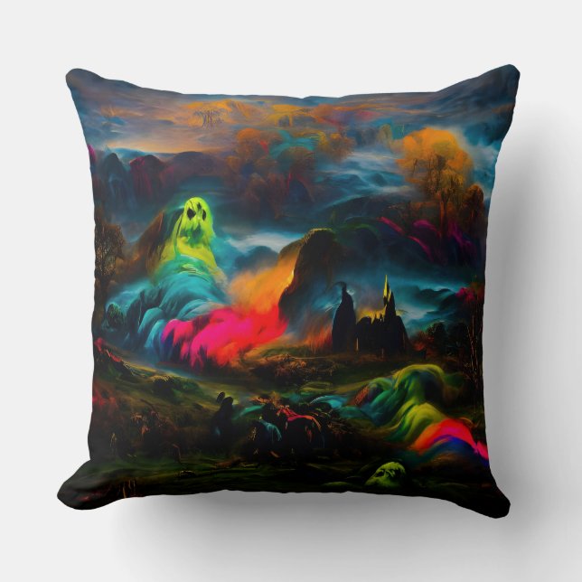 Neon Ghosts in een spookachtig fantasylandschap Kussen (Voorkant)