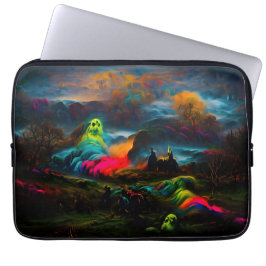 Neon Ghosts in een spookachtig fantasylandschap Laptop Sleeve