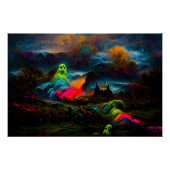 Neon Ghosts in een spookachtig fantasylandschap Perfect Poster (Voorkant)