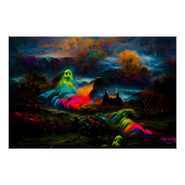 Neon Ghosts in een spookachtig fantasylandschap Perfect Poster