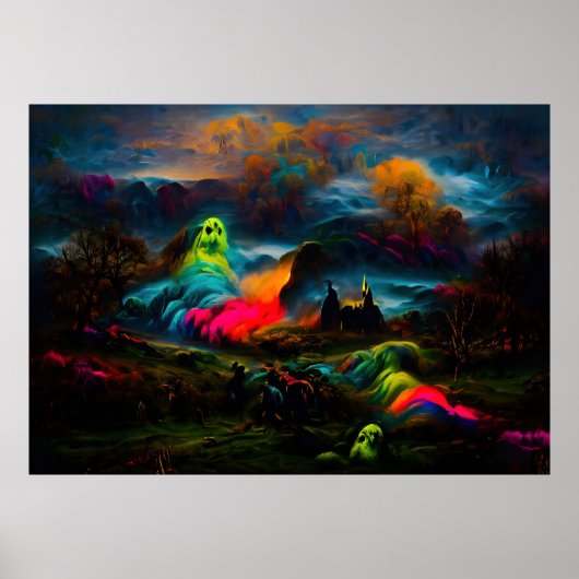 Neon Ghosts in een spookachtig fantasylandschap Poster (Voorkant)